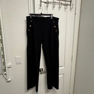 SPANX Black Wide-Leg Pants with Gold Buttons